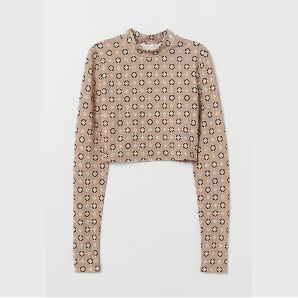 Beige Patterned Crop Top